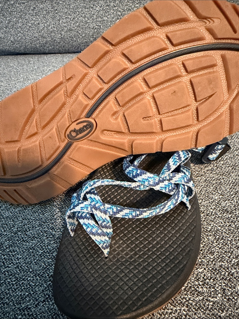 Chaco Women's Sandal with Black Footbed and Blue-White Straps